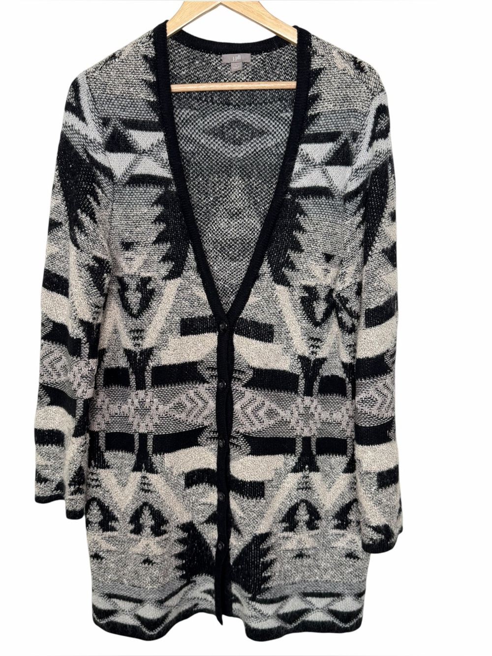 J. Jill Black & Cream Southwest Patterned Button duster Cardigan size large